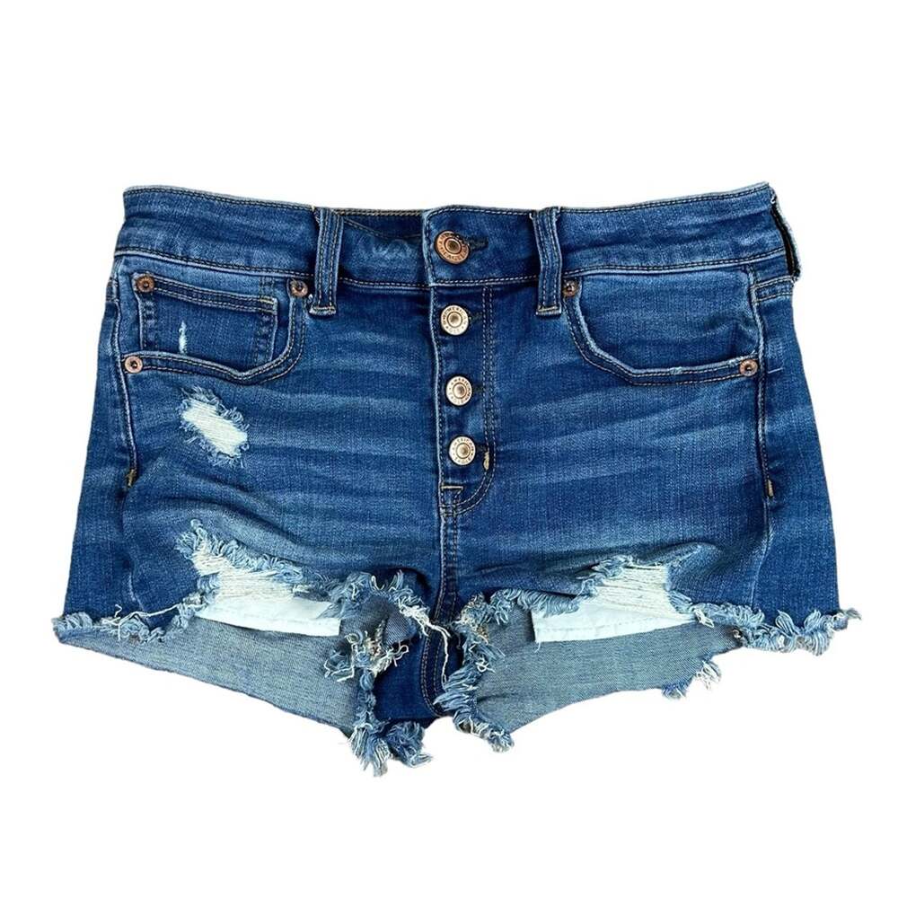 American Eagle Hi Rise Shortie Shorts Distressed Button Fly Size 4